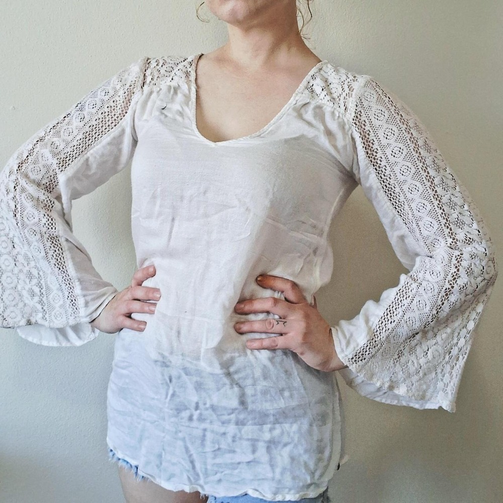 Ivory Cream Crochet Bell Sleeve Y2K Inspired Top XS / S